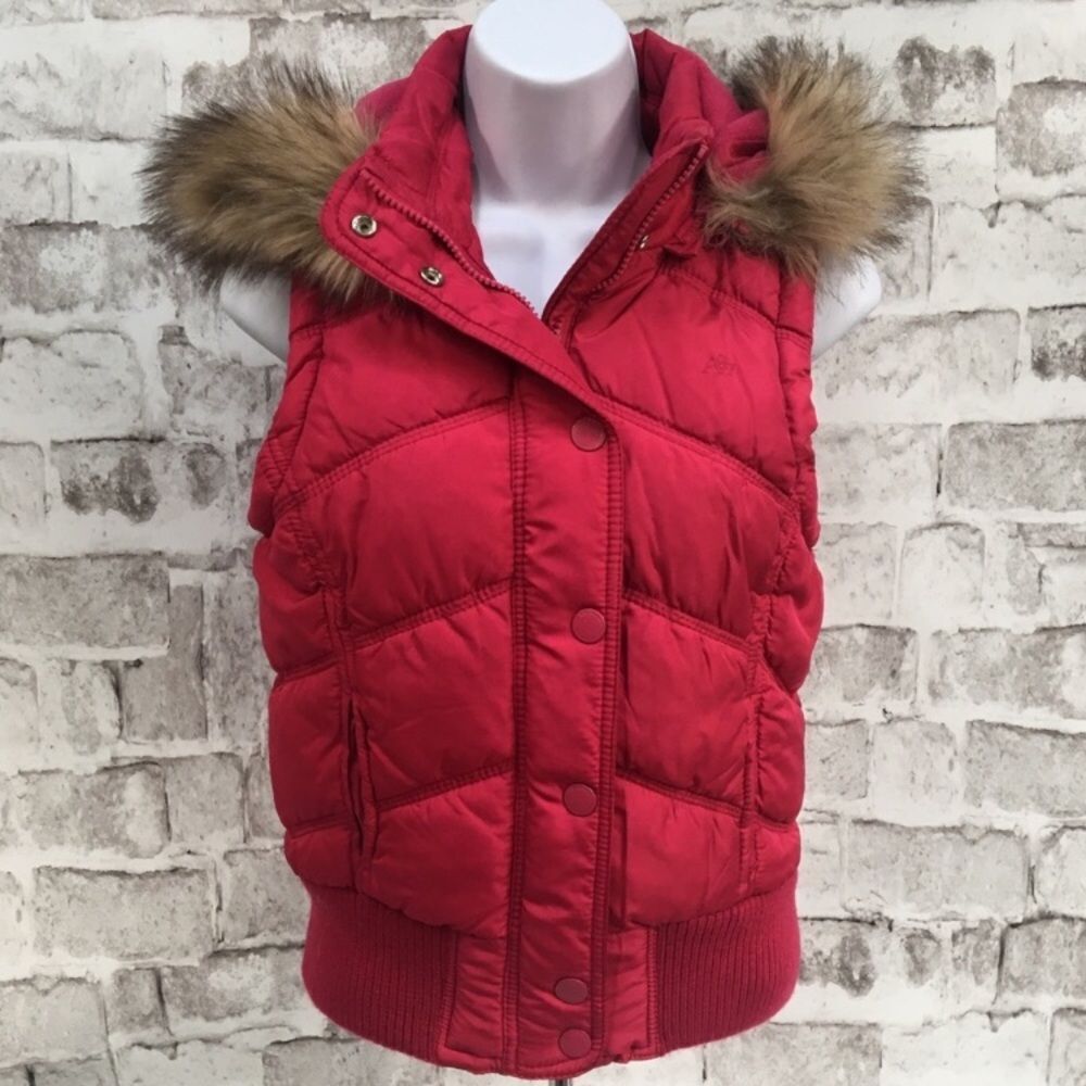 Aeropostale Puffer Vest Hot Pink Hood SZ S